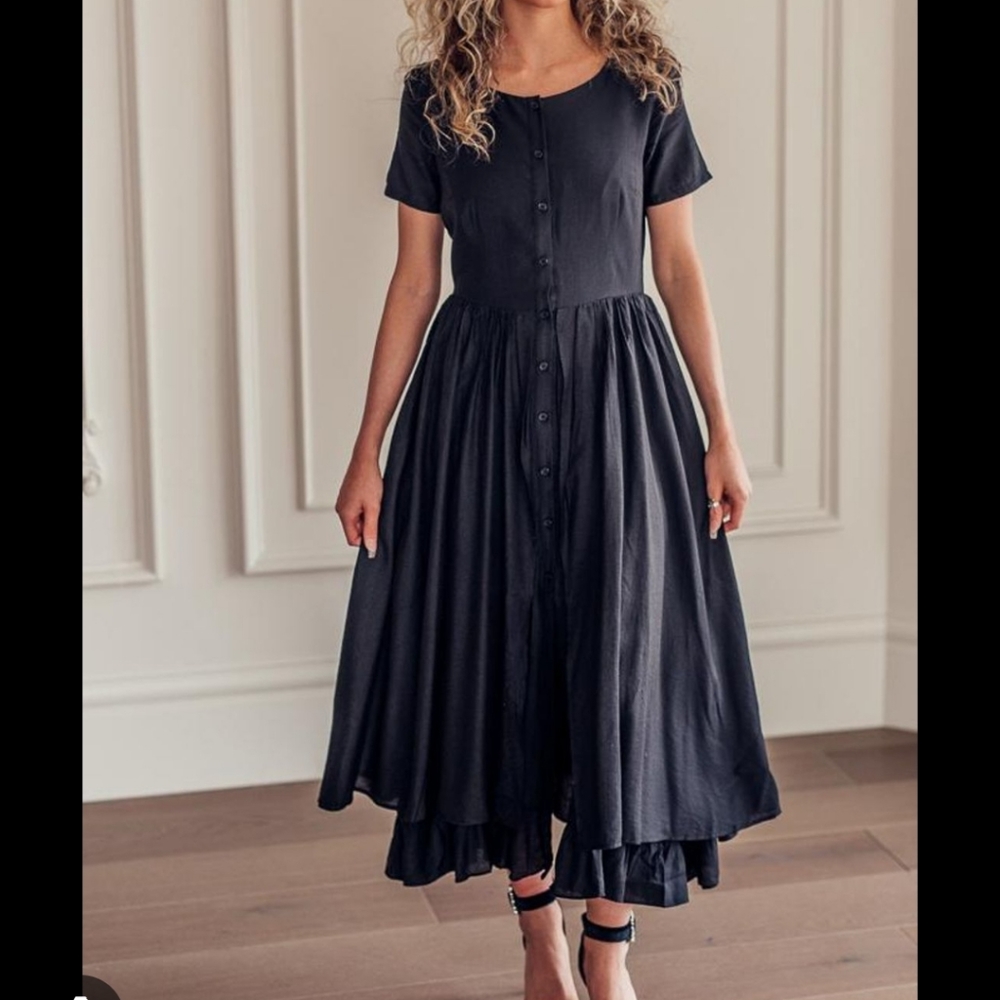Emma's Solitary Black Button Midi Grandeur Dress (JessaKae)